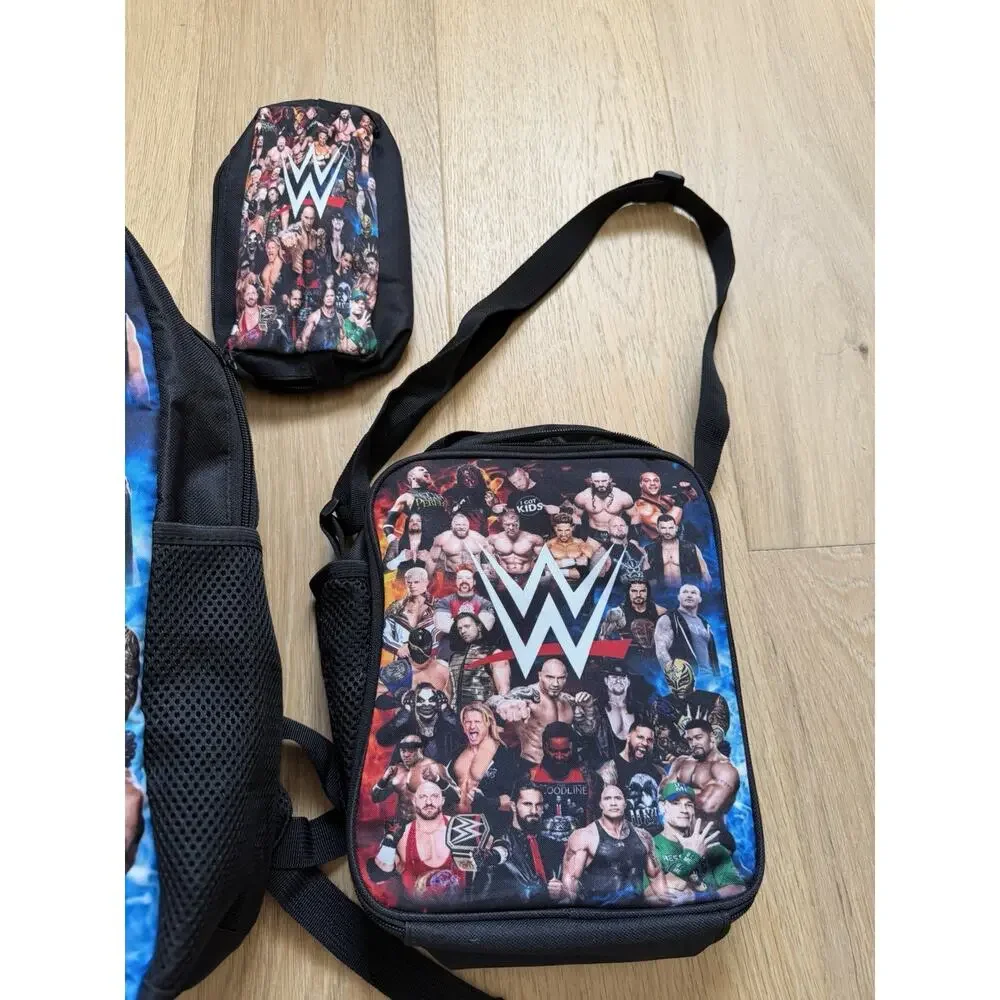 WWE Superstars 3 Piece Backpack Lunch Bag & Pencil Case Set Back To School Fun